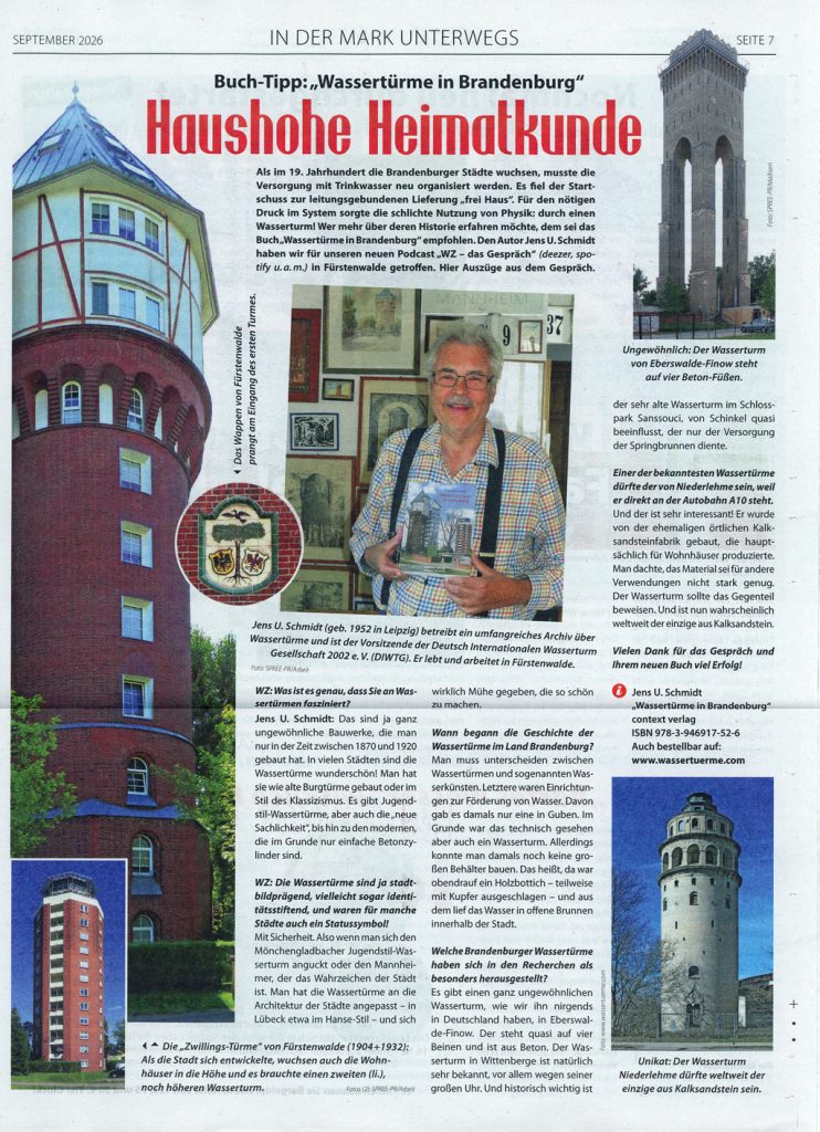 Besprechung des buches in der Wasserzeitung für Brandenburg